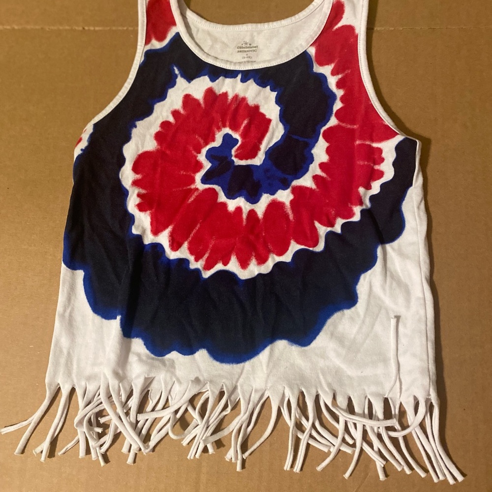 Kids Tie-Dye Fringe Tank Top Patriotic